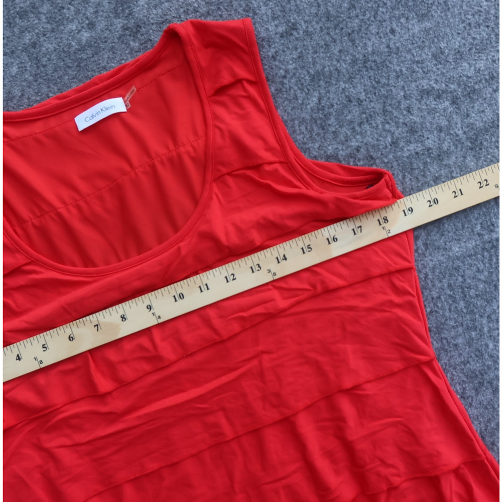 Calvin Klein Red Tiered T-Shirt Dress 12 Sleeveless Stretch Desk to Dinner - Picture 10 of 13